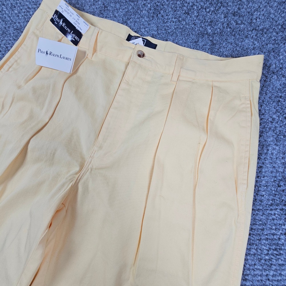 Vtg Polo Ralph Lauren Tyler Short Mens 36 Yellow Pleated Cotton Chino Shorts NWT